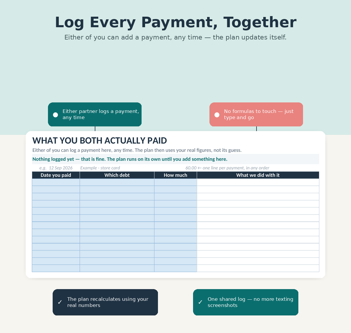 Payment log where either partner can add a payment